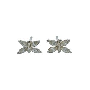 Estate Sterling Silver 925 White Cubic Zirconia Butterfly Stud Earrings